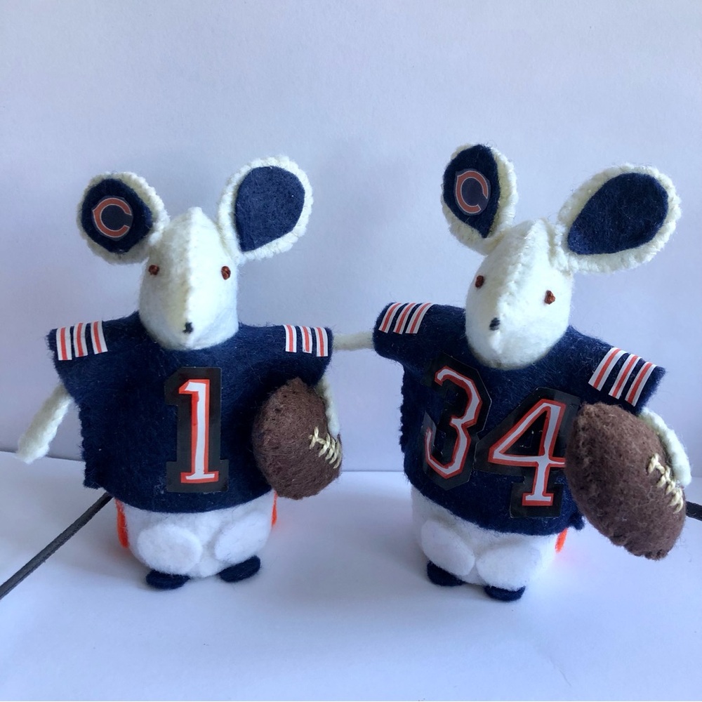 2 Custom Felt Chicago Bears Mice with Footballs and Jerseys